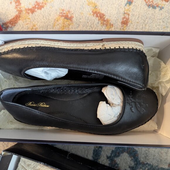Brooks Brothers Black Leather Golden Fleece Espadrille Ballet Flats Women's 7.5 - Picture 1 of 6
